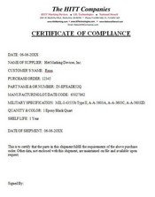 Certificate of Compliance per MIL Spec